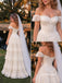 Off Shoulder Sweetheart Tiered Lace Wedding Dress, Short Ruffled Lace Sleeve Corset Bridal Gown, SFWD0148