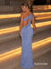 Light Blue Halter Sparkle Mermaid Gown, Cutout Draped Formal Prom Dress, PD13945