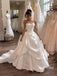 Square Neck Corset Satin Ballgown Wedding Dress, Bow Draped Tiered Bridal Gown with Train, SFWD0128