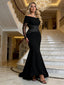 Elegant Black Crepe Party Dress Lace Long Sleeves Mermaid Maxi Prom Dress/Wedding Guest Dresses, PD01187