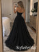 Black Tulle Strapless Sweetheart Neck Lace Corset Ruffled Hem Floor Length A-Line Prom Gown,PD1353