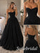 Black Tulle Strapless Sweetheart Neck Lace Corset Ruffled Hem Floor Length A-Line Prom Gown,PD1353