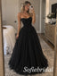 Black Tulle Strapless Sweetheart Neck Lace Corset Ruffled Hem Floor Length A-Line Prom Gown,PD1353