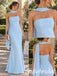 Sky Blue Chiffon Pleated Strapless Halter Sash Floor Length Mermaid Bridesmaid Gown, SFWG00716