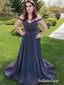 Sexy Special fabric Off Shoulder V-Neck Sleeveless A-Line Long Prom Dresses, PD0897