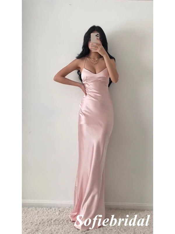 Sexy Soft Satin Spaghetti Straps Sleeveless Mermaid Floor Length Prom Dress, PD01062