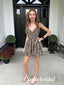 Sexy Leopard Print Spaghetti Straps V-Neck A-Line Mini Dresses/ Homecoming Dresses, HD0270