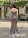 DustyTaupe Satin Strapless Sweetheart Corset Pleated Mermaid Floor Length Bridesmaid Dress,PD1355