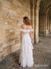 White Off The Shoulder Ruffle Chiffon A Line Dress, Corset Floor Length Formal Gown,PD13893