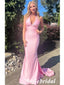 Sexy Pink Soft Satin Halter Sleeveless Mermaid Long Prom Dresses, PD01006