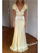 Shiny Soft Satin Flutter Sleeves V-Neck A-Line Maxi Prom Dress, PD01173