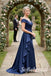 Navy Blue Satin Cap Sleeve V-Neck Draped Ruched Floor Length A-Line Mother of the Bride Gown, SFM022