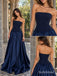 Navy Strapless Satin Ball Gown Dress, Corset Floor Length Formal Gown,PD13895