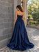 Navy Strapless Satin Ball Gown Dress, Corset Floor Length Formal Gown,PD13895