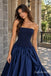 Navy Strapless Satin Ball Gown Dress, Corset Floor Length Formal Gown,PD13895