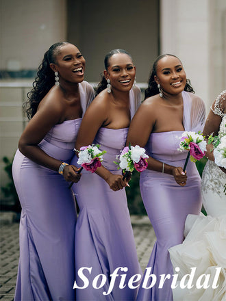 Sexy Soft Satin And Tulle One Shoulder Sleeveless Mermaid Floor Length Bridesmaid Dresses, SFWG00555