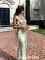 Sexy Sage Soft Satin Spaghetti Straps Sleeveless Open Back Mermaid Long Prom Dress, PD01011