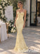 Soft Yellow 3D Floral Lace Spaghetti Strap Corset Mermaid Wedding Dress, PD1333