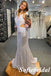 Sexy White Sequin Halter V-Neck Sleeveless Backless Mermaid Long Prom Dresses, PD0984