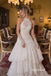 Halter Sweetheart Tiered Lace Wedding Dress, Detachable Lace Gloves Corset Bridal Gown, SFWD0149