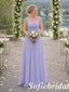 Lavender Chiffon V-Neck Sleeveless Twist Waist  Floor Length Bridesmaid Dress, SFWG00644