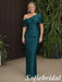 Sophisticated Teal Satin Draped Off Shoulder Maxi Mother Of The Bride Dress, SFM019