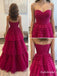 Fuchsia Glitter Tulle Sweetheart Strapless Tiered Ruffle A-Line Floor Length Evening Dress, PD13887
