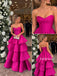 Hot Pink Strapless Satin Tiered A-Line Gown, Ruffle Layer Formal Evening Dress, PD13936