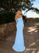 Off Shoulder Ruched Mermaid Evening Dress, Long Sleeve Light Blue Formal Gown, PD13964