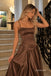 Chocolate Spaghetti Strap Satin Mermaid Evening Dress, Low Back Fitted Formal Prom Gown, PD13927