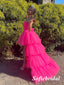 Sexy Sweetheart Gummy Pink Tulle Sleeveless High Low A-Line Floor Length Prom Dress, PD01090