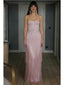 Sparkly Pink Tassel Sequin Maxi Dress - Strapless Formal Evening Gown, PD01222