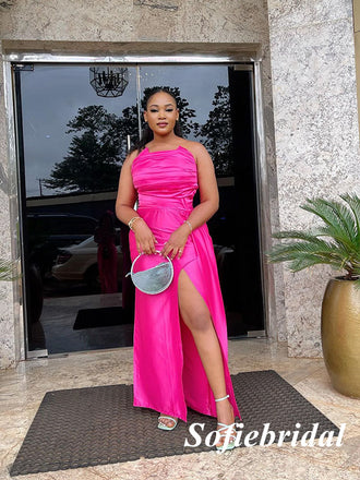 Sexy Satin Sweetheart Sleeveless Side Slit Mermaid Long Prom Dresses, PD0920