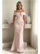 Elegant Blush Pink Off Shoulder Beaded Mermaid Evening Dress, Formal Mother of the Bride Gown, SFM014