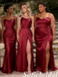 Luxury Mismatched Burgundy Satin Maxi Bridesmaid Dresses For Fall Wedding Guest, SFWG00625