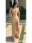 Sexy Soft Satin Spaghetti Straps Sleeveless Side Slit Mermaid Prom Dress, PD01019