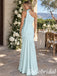 Light Blue One Shoulder Satin Mermaid Bridesmaid Dress, SFWG00714