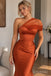 Caramel Satin One Shoulder Pleated Bodice Floor Length Mermaid Bridesmaid Dress, SFWG00722