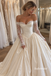 Off The Shoulder Lace Sleeve Corset Satin Ballgown Wedding Dress, SFWD0131