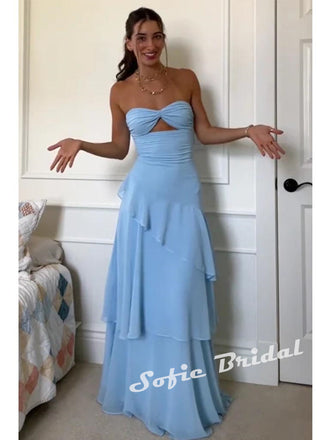 Flowy Chiffon Sweetheart Sleeveless A-Line Maxi Prom Dress, PD01166