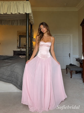 Blush Spaghetti Strap Satin Corset Tulle Dress, Sweetheart Floor Length Formal Gown,PD13897