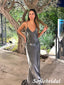 Sexy Elastic Satin Spaghetti Straps V-Neck Sleeveless Mermaid Prom Dress, PD01027