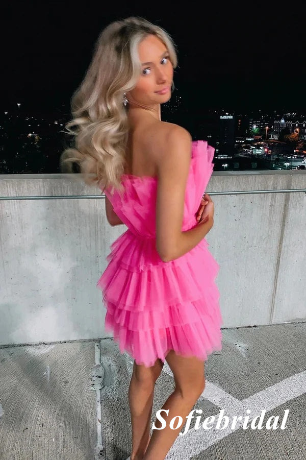 Sexy Barbie Pink Tulle Sweetheart A-Line Mini Dresses/ Homecoming Dresses, HD0259