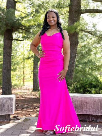 Sexy Gummy Pink Spaghetti Straps Sleeveless Mermaid Floor Length Prom Dress, PD01095