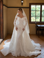 V Neck Long Sleeve Lace Mermaid Wedding Dress, Corset Bridal Gown with Lace Veil, SFWD0133