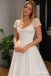 Square Neck Bow Puff Sleeve Pleated Tulle Wedding Dress, Ruched Bodice Floor Length A-Line Bridal Gown,SFWD0121