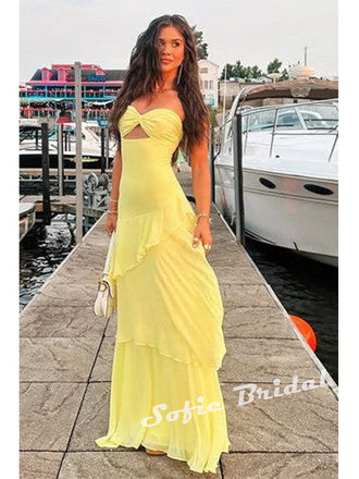 Flowy Chiffon Sweetheart Sleeveless A-Line Maxi Prom Dress, PD01165