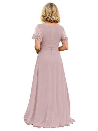 Elegant Chiffon Flutter Sleeves Floor-Length A-Line Maxi Mother Of The Bride Dresses, SFM003