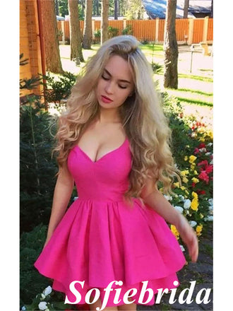 Sexy Azalea Satin Spaghetti Straps V-Neck A-Line Mini Dresses/ Homecoming Dresses, HD0255