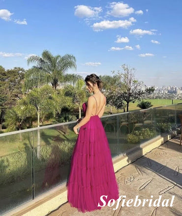 Sexy Tulle Spaghetti Straps Sleeveless A-Line Prom Dress, PD01023